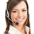 Portrait of support phone operator, on white