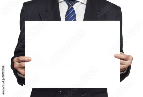 Photo: Businessman with a blank paper horisontal Businessman with a blank paper horisontal