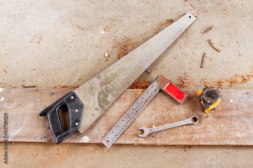 Photo: carpenter's tools on a workbench carpenter's tools on a workbench