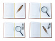 Photo: The diaries with a pen, magnifying glass and the clock The diaries with a pen, magnifying glass and the clock