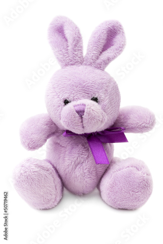 Photo: Toys: small pink or lilac rabbit, isolated on white background Toys: small pink or lilac rabbit, isolated on white background