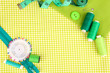 Sewing accessories and fabric close-up