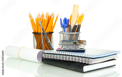 Photo: School and office supplies isolated on white School and office supplies isolated on white
