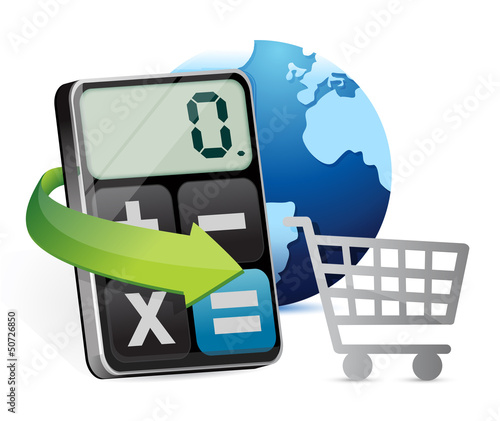 Illustration: international shopping and modern calculator international shopping and modern calculator