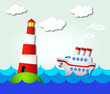 cruise ship sailing to the lighthouse