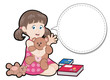 Cartoon little girl playing with toy bears