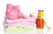 Pile of baby clothes isolated on white
