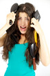 Woman shouting for help hair problem