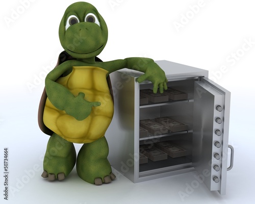 Illustration: tortoise with a safe full of money tortoise with a safe full of money