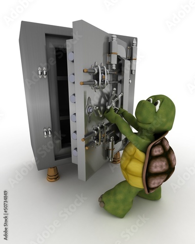 Illustration: tortoise with bank vault tortoise with bank vault