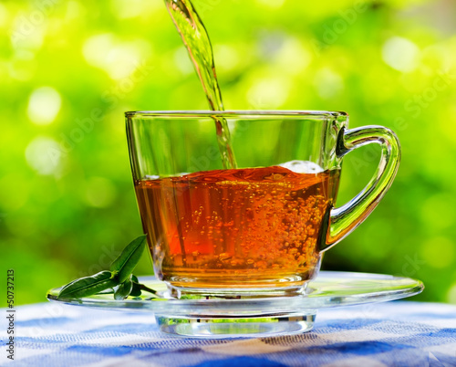 Photo: Cup of tea on nature background Cup of tea on nature background