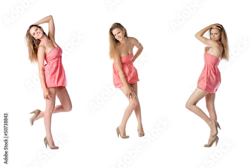Photo: Beautiful blond woman in pink dress Beautiful blond woman in pink dress