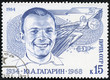 stamp printed in USSR shows Portrait of Yuri Gagarin