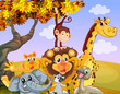 Wild animals near the big tree
