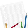 Blatt Papier liniert mit Stiften