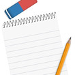 Block mit Bleistift und Radiergummi