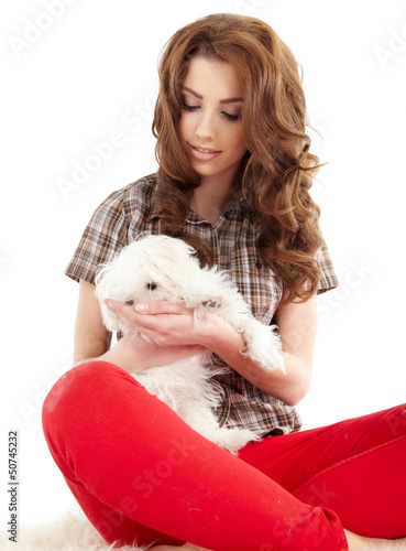 Photo: beautiful girl with perfect skin and long wavy hair with a fluff beautiful girl with perfect skin and long wavy hair with a fluff