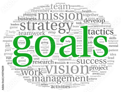 Illustration: Goals concept in word tag cloud Goals concept in word tag cloud
