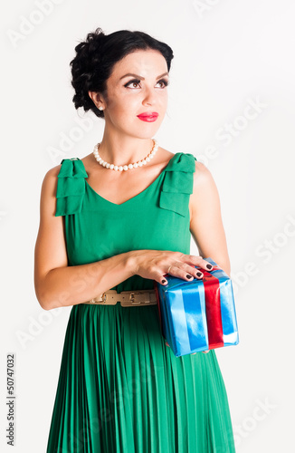 Photo: happy woman with gift box happy woman with gift box