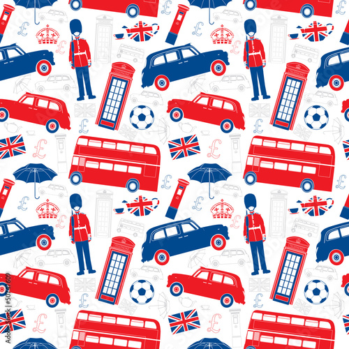 Fototapeta London symbols - Icons - Seamless vector patten - Silhouette