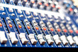Close-up of music mixer in audio studio, ready for party