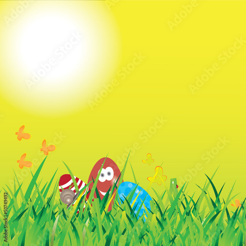 Vector: Beautiful easter backdrop, with eggs and butterflies Beautiful easter backdrop, with eggs and butterflies