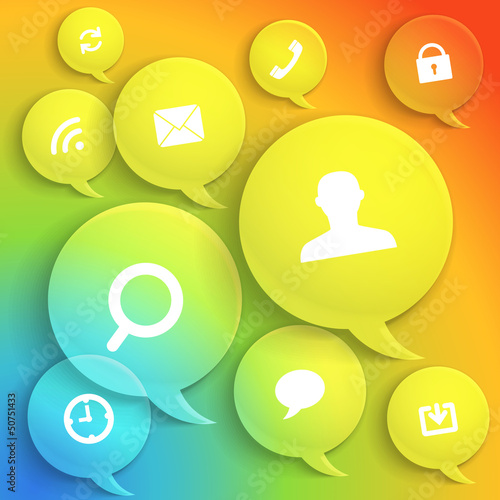 Vector: Abstract composition of color speech clouds with modern media ic Abstract composition of color speech clouds with modern media ic