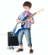 Photo: Little boy britpop style with electoguitar and guitar combo full Little boy britpop style with electoguitar and guitar combo full