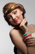 portrait of smiling beautiful young woman on white