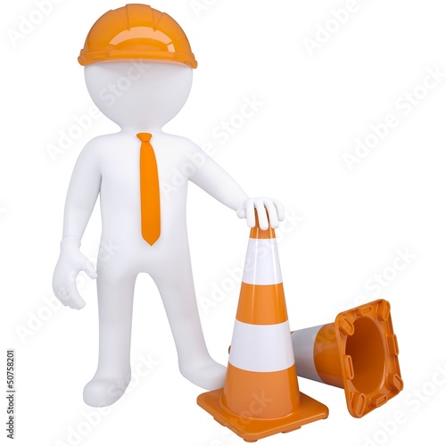 Illustration: 3d white man with traffic cones 3d white man with traffic cones