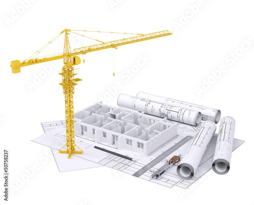 Illustration: Wall of the house on the architectural drawings Wall of the house on the architectural drawings