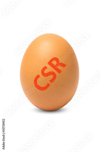 Photo: Egg with CSR stamp isolated on white background Egg with CSR stamp isolated on white background