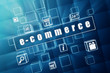 e-commerce and business signs in blue glass cubes
