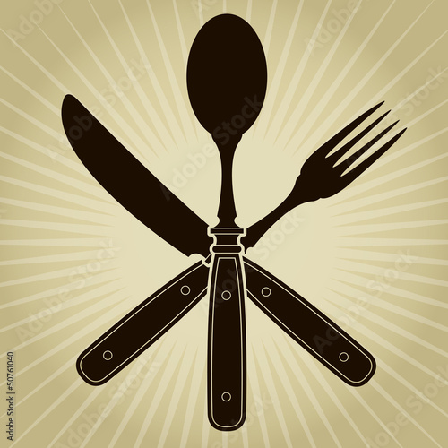 Vector: Vintage styled knife, fork and spoon / Restaurant Seal Vintage styled knife, fork and spoon / Restaurant Seal