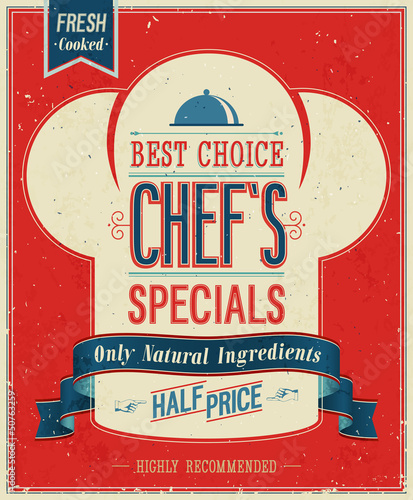 Vector: Vintage Chef`s specials Poster. Vector illustration. Vintage Chef`s specials Poster. Vector illustration.