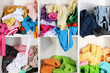 Clothing scattered on shelves