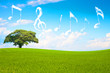 Music note cloud shape floting in the park