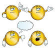Collection of bored golden coins with various gestures.