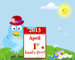April Fool's Day. Blue Bird with the calendar.