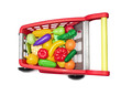 shopping cart with plastic vegetables and fruit