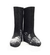 Russian winter felt boot valenki on the snow