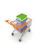 Colorful books in a shopping trolley.