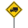 Old road sign with a truck.