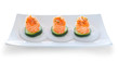 Three servings of sushi salmon and cucumber filling. On a platte