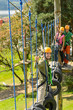 Smiling man climbing in adventure park