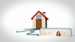 Animation with 3d house and video of woman cleaning
