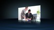 Blue sphere moving and revealing business clips