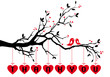 Vector: birds on tree with red hearts, vector birds on tree with red hearts, vector