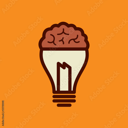 Vector: Light bulb with brain vector icon, idea concept Light bulb with brain vector icon, idea concept