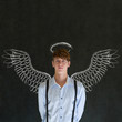 Business angel investor man with chalk wings and halo